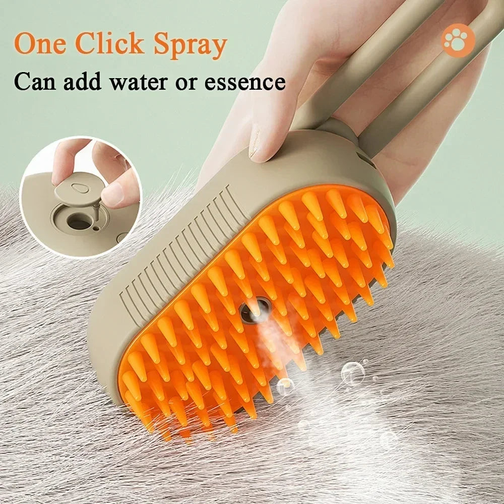 Steamy Dog Brush Electric Spray Cat Hair Brush 4 In1 Dog Steamer Brush for Massage Pet Grooming Removing Tangled and Loose Hair