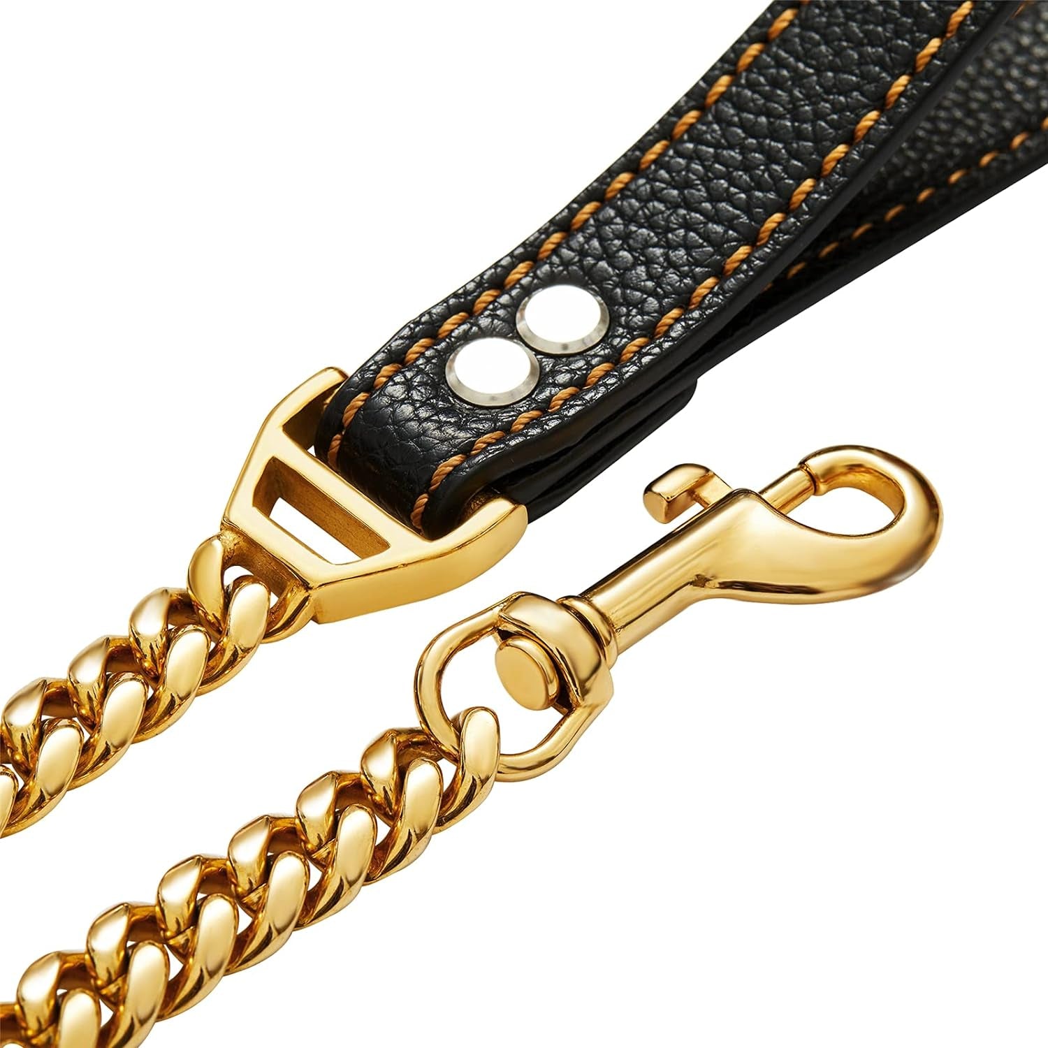 3FT Dog Gold Chain Metal Dog Leash with Comfortable Padded Handle for Small Medium and Large Dogs, Heavy Duty Stainless Steel Cuban Link anti Pull Dog Rope Leash