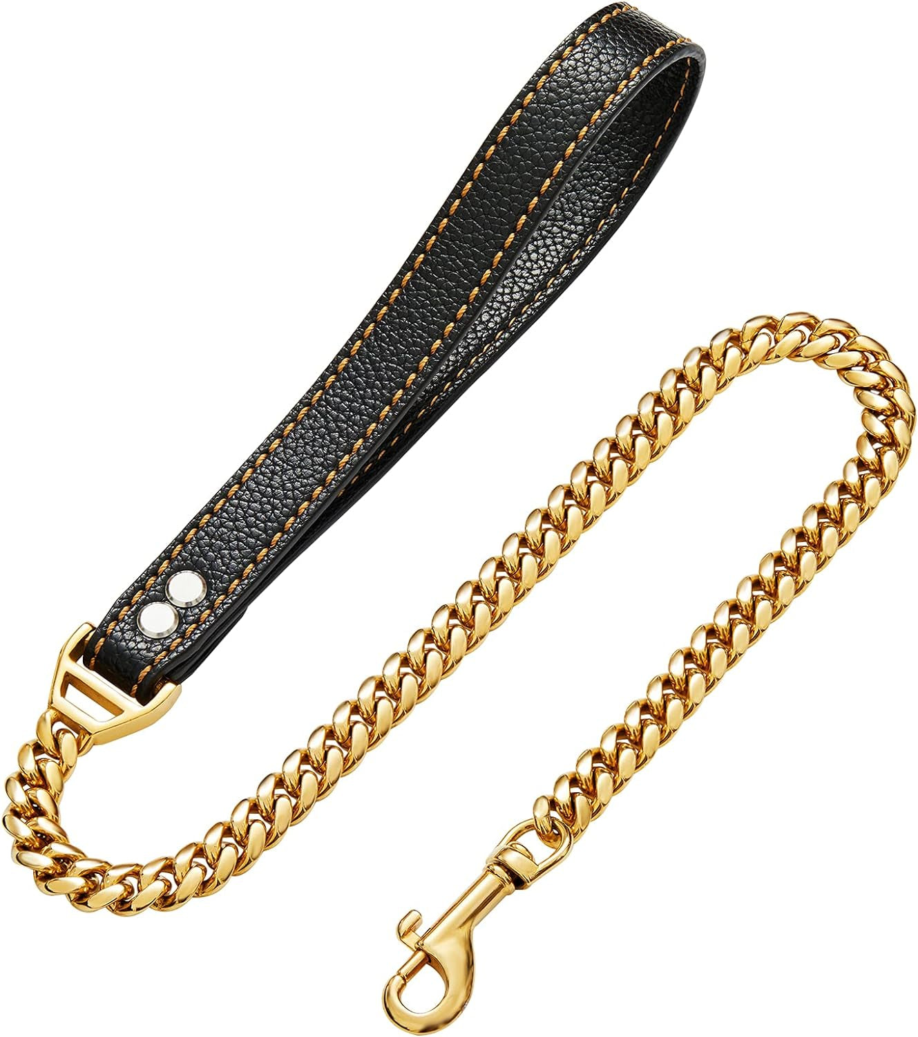 3FT Dog Gold Chain Metal Dog Leash with Comfortable Padded Handle for Small Medium and Large Dogs, Heavy Duty Stainless Steel Cuban Link anti Pull Dog Rope Leash