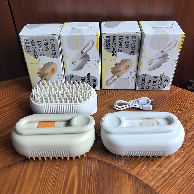 Steamy Dog Brush Electric Spray Cat Hair Brush 4 In1 Dog Steamer Brush for Massage Pet Grooming Removing Tangled and Loose Hair